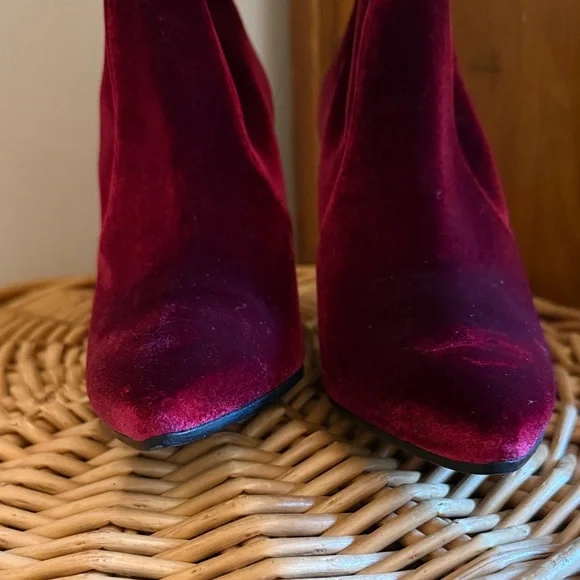 Stuart Weitzman Velvet Burgundy Ankle Booties